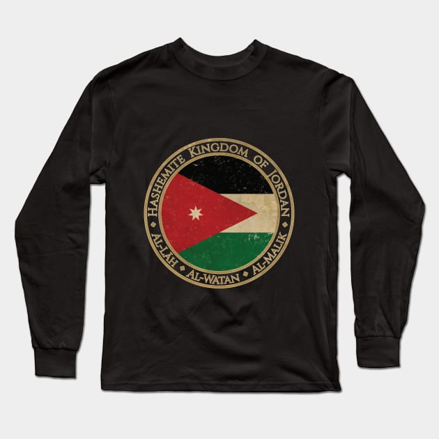 Vintage Hashemite Kingdom of Jordan Asia Asian Flag Long Sleeve T-Shirt by DragonXX